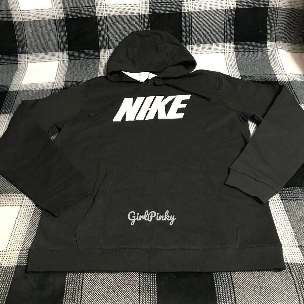 Nike pullover hoodie in BLACK WITH WHITE/GREY SWOOSH LOGO SIZE MEDIUM NEW